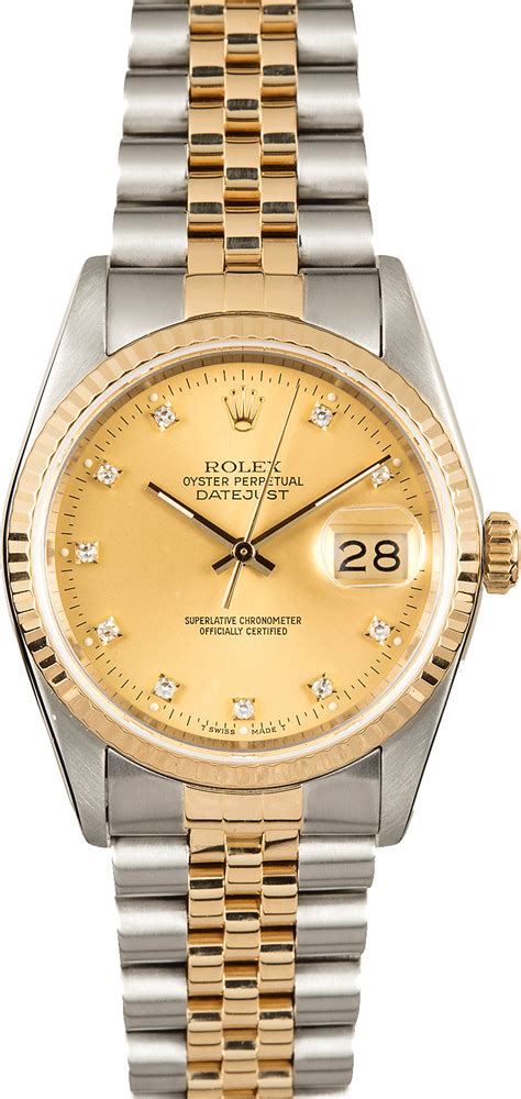 rolex datejust gold diamond|rolex datejust champagne diamond dial.